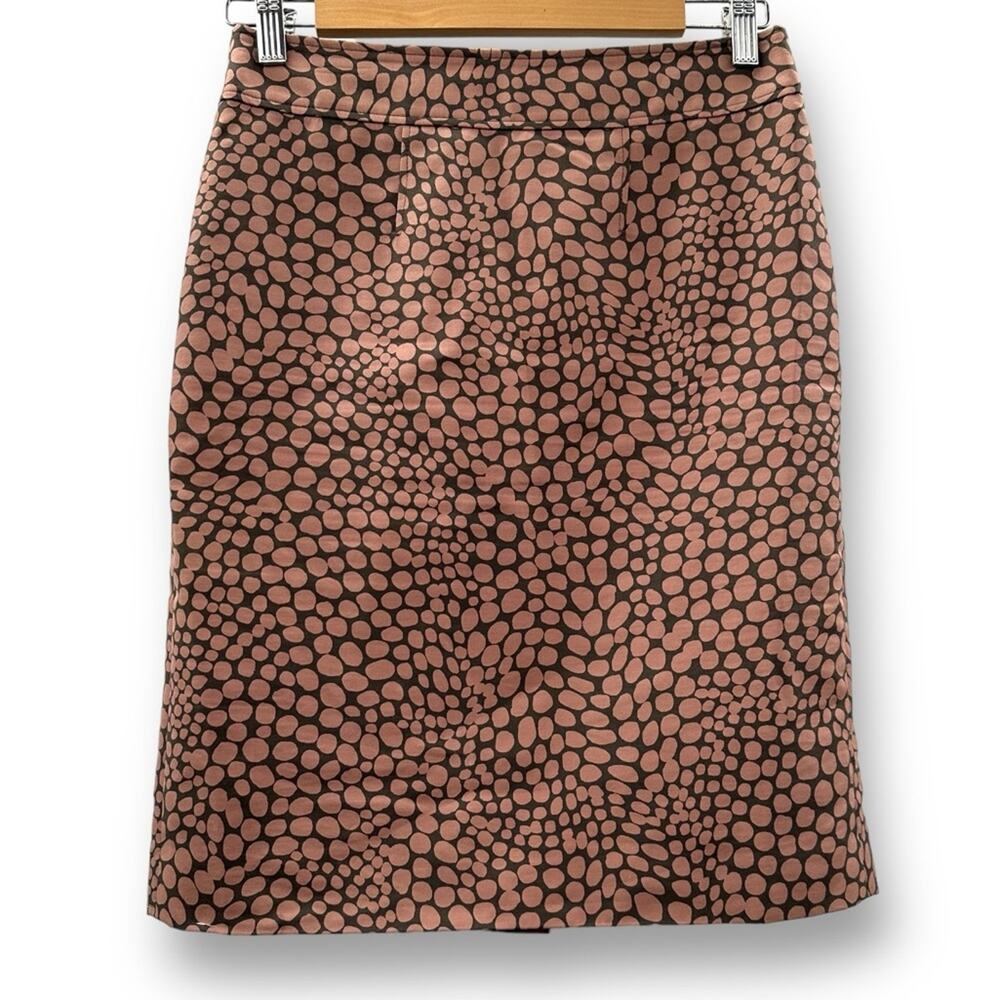 Ann Taylor Loft Brown & Black Giraffe Print Cotton Silk Pencil Skirt Size 2